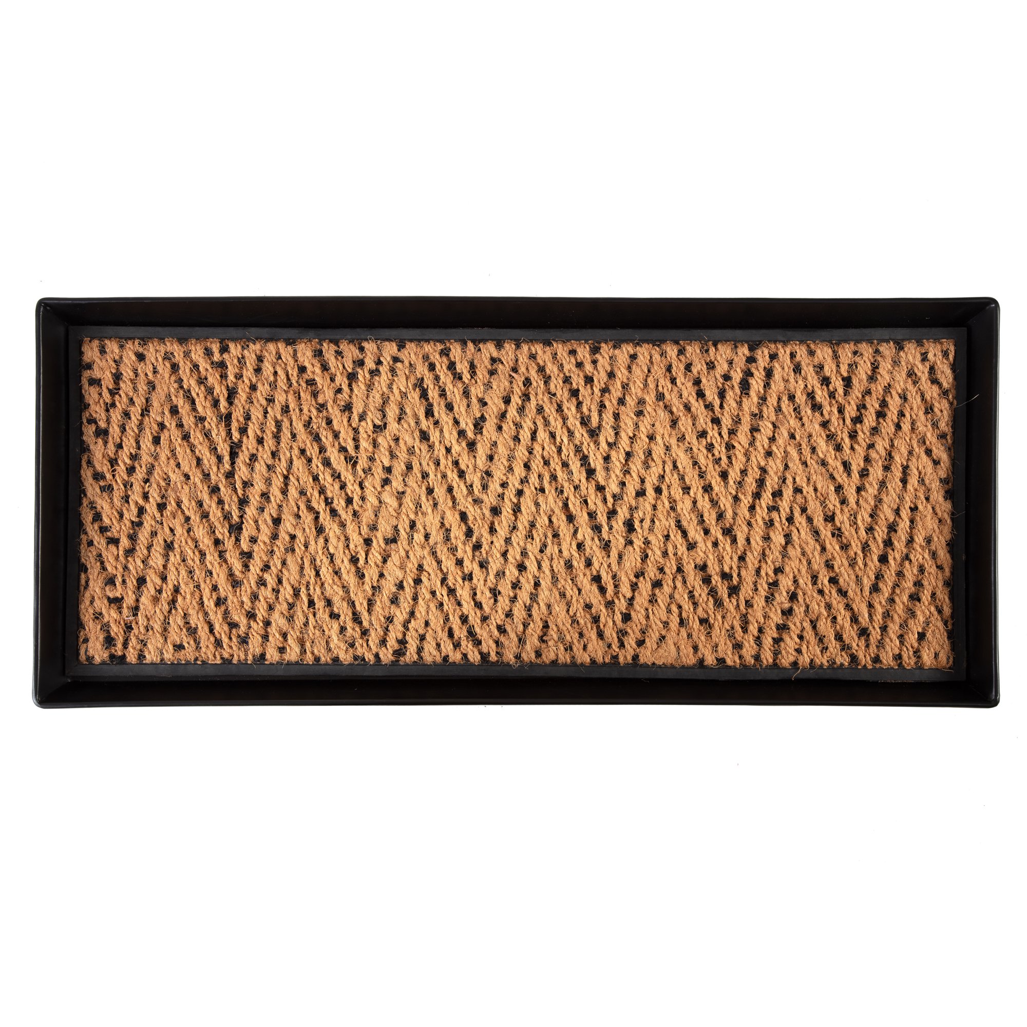 Black Metal Boot Tray with Tan & Black Coir Insert