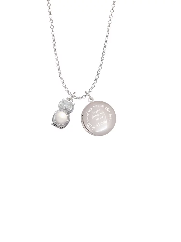 Delight Jewelry Silvertone 3-D Imitation Pearl & Clear Crystal Owl To the World You are a Mother Locket Necklace