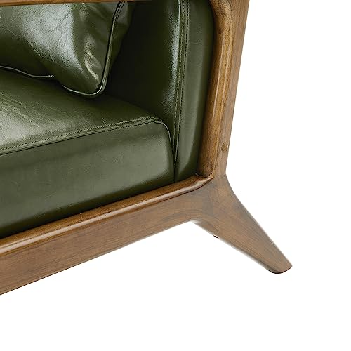 Glitzhome 2 Set Mid Century Black Accent Armchair, Single Reading Armchair PU Leather Lounge Chair with Walnut Ruberwood Frame