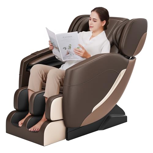 2022 Full Body Electric Zero Gravity Shiatsu Massage Chair with Back Heating and Foot Roller for Home and Office (Khaki)
