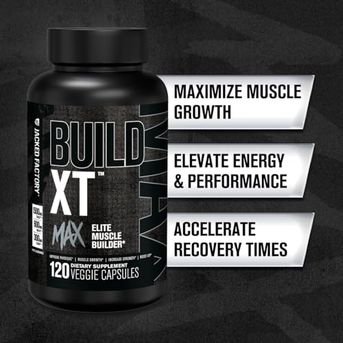 Jacked Factory Build-XT Max Muscle Builder for Men and Women - ATP Supplement with Peak02 Cordyceps, KSM-66 Ashwagandha, & ElevATP for Muscle Recovery, Muscle Growth, Increased Endurance - 120 Count