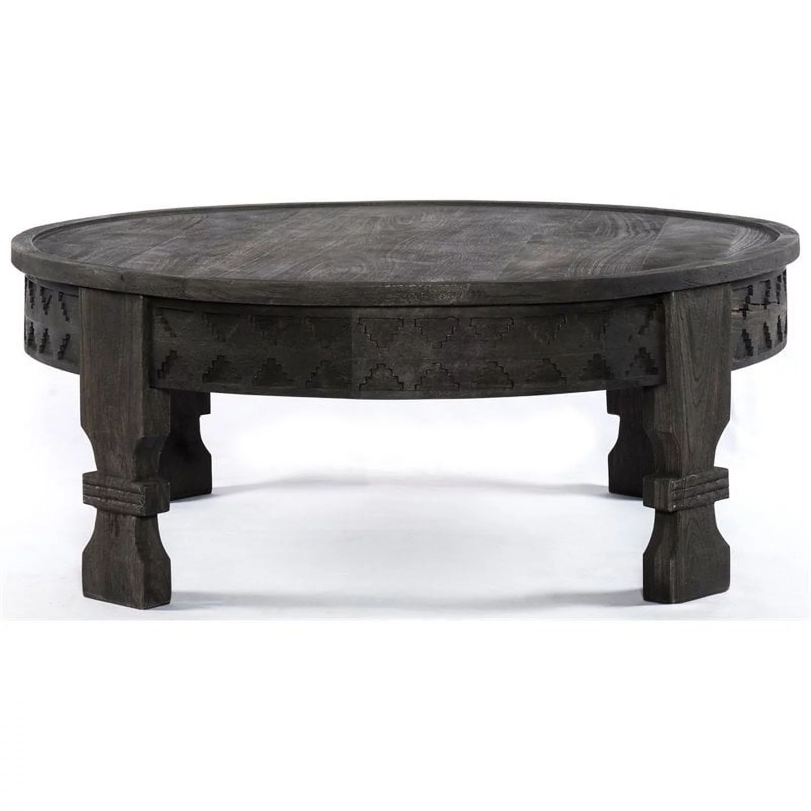 Jamboree Solid Wood Hand-Carved Cocktail Table in Gray