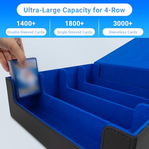 3000+ Collectible Trading Card Cases, 4 Rows Deck Case with 24 Pcs Dividers & 4 Supporters, PU Leather Fits MTG, Game & Sport Cards (Black & Grey)