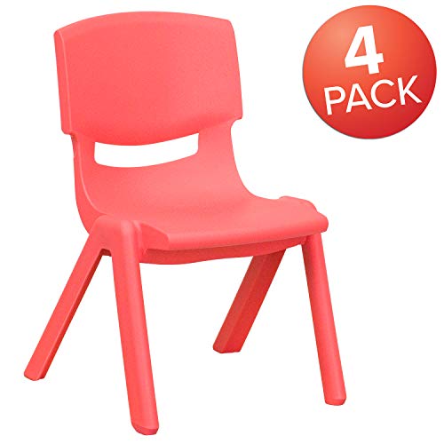 EMMA + OLIVER 4 Pack Blue Plastic Stackable School Chair with 10.5