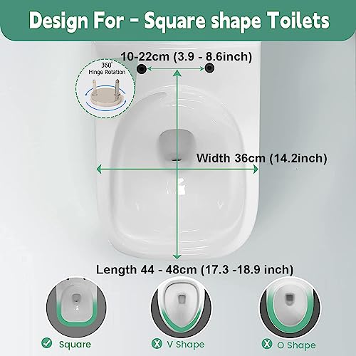 Soft Close Toilet Seat, Toilet seat, Square Toilet Seat, Mute Toilet Seat Cover & Quick-Release Easy Top Fix Rectangular Shape Toilet Lid with Adjustable Hinges