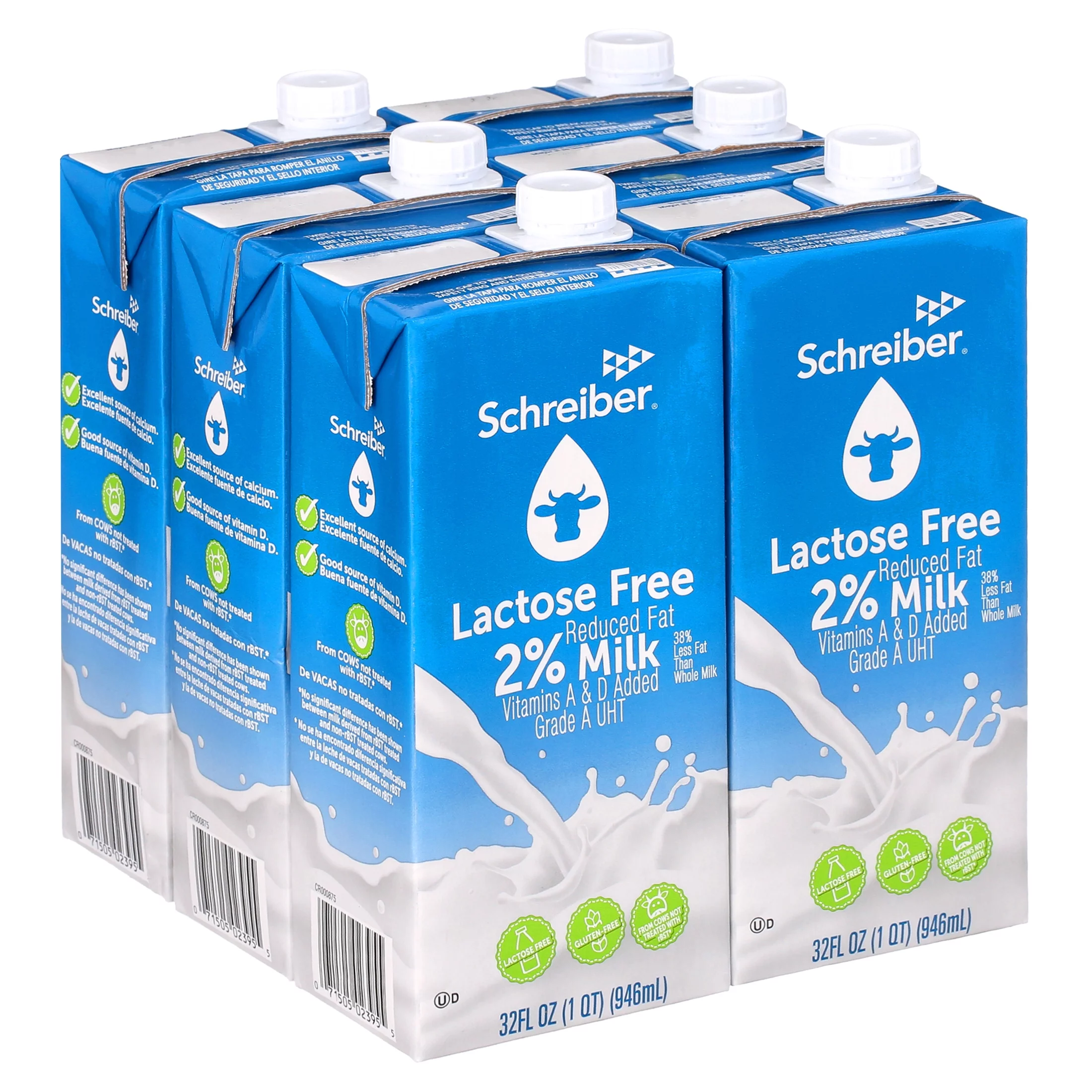 Schreiber Shelf Stable Lactose Free Milk, 32oz UHT (Pack of 6)