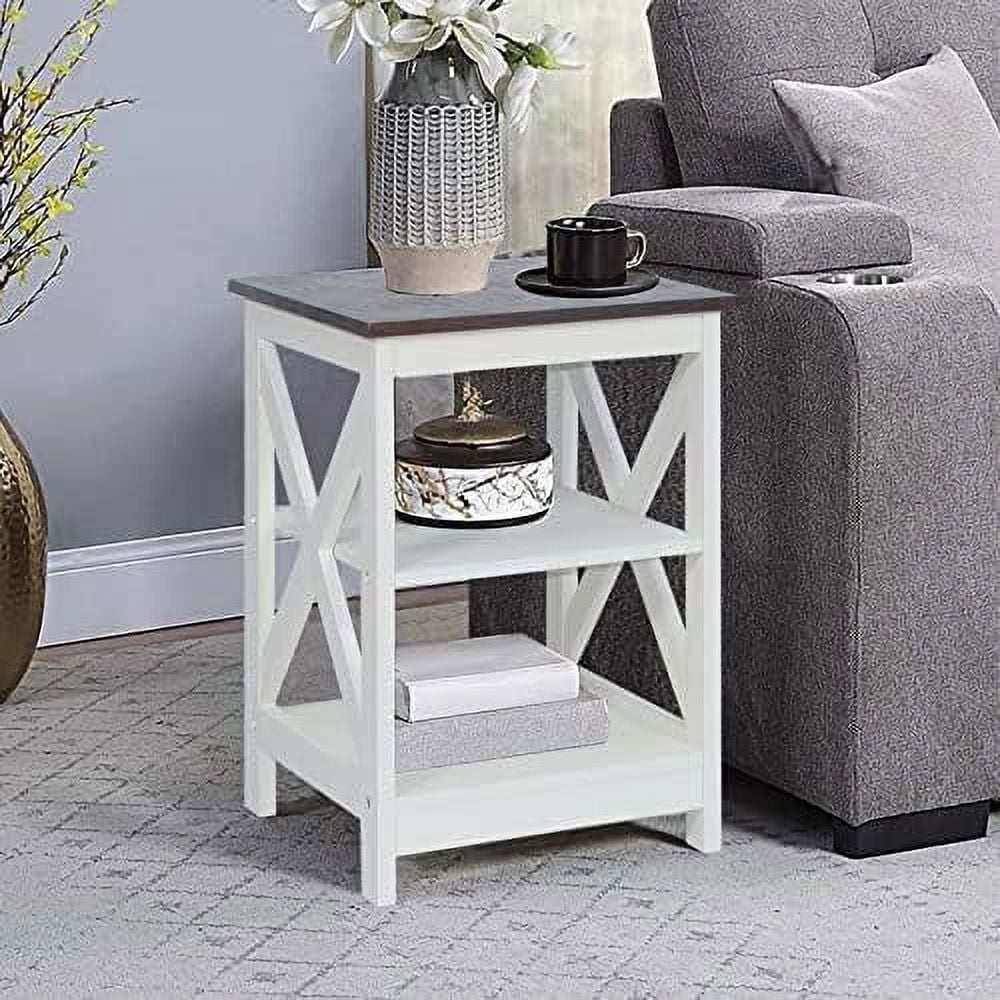 HOOMHIBIU   Modern Farmhouse Wood End Table with 3-Tier   Vintage White