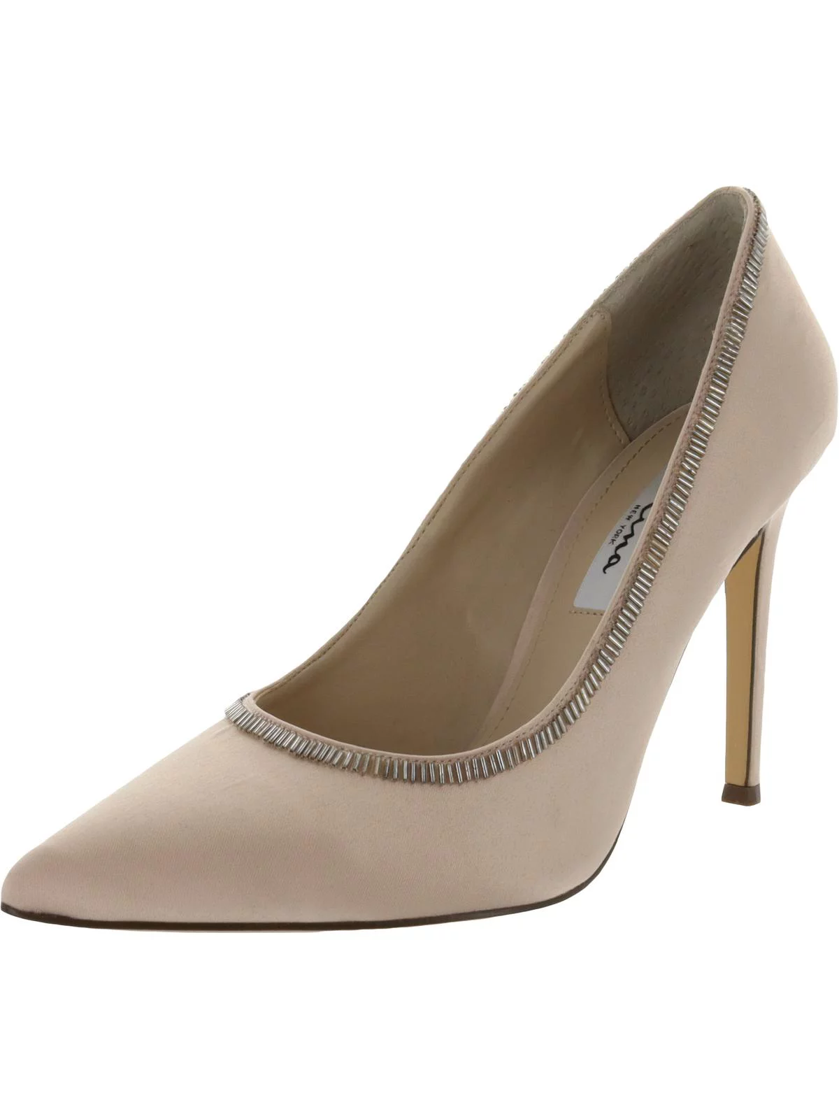 Nina Womens Deedra Leather Embellished Heels Beige 8 Medium (B,M)