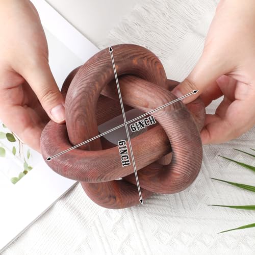 Wood Chain Link Decor 3 Link Wood Knot Decor Hand Carved Coffee Table Decor Modern Farmhouse Shelf Decor Boho Chain Decor Rustic Decorative Objects for Home Living Room Bedroom Decorations (Black)