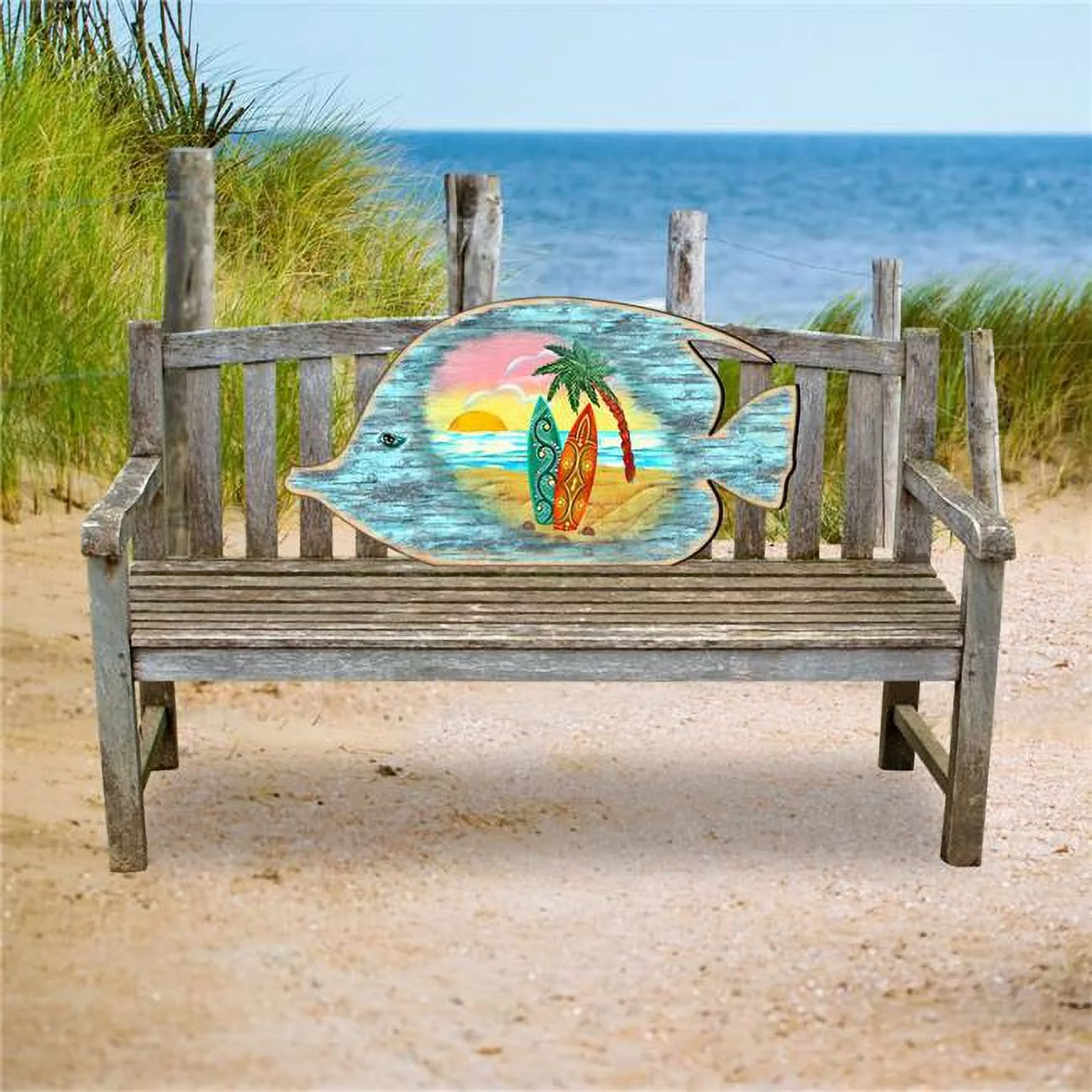 20 x 38 in. The Fish Coastal Loveseat Rustic Bench Wooden Wall Decor