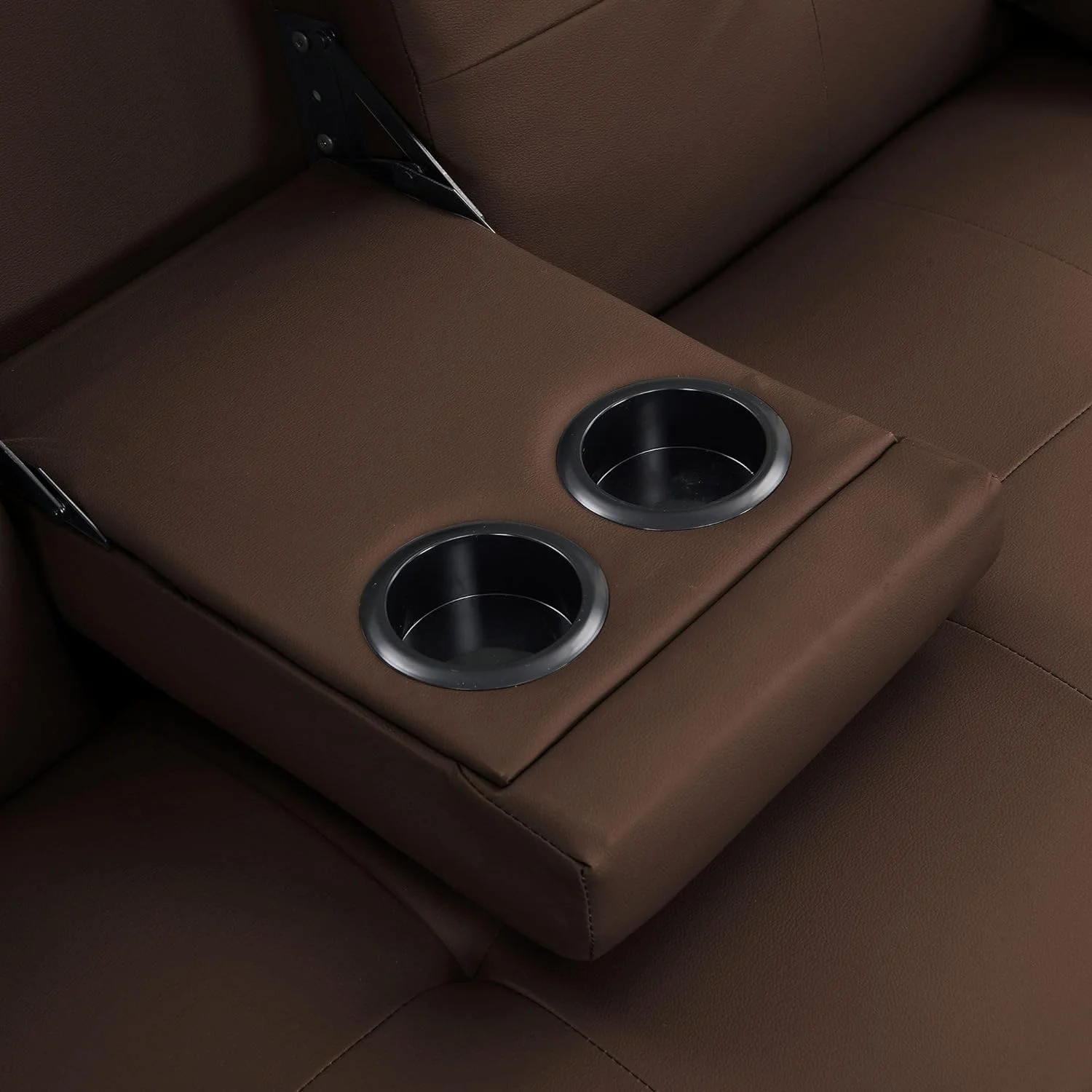 Hbaid Modern Faux Leather Couch Convertible Folding Futon Sofa Bed with 2 Cup Holders, Brown