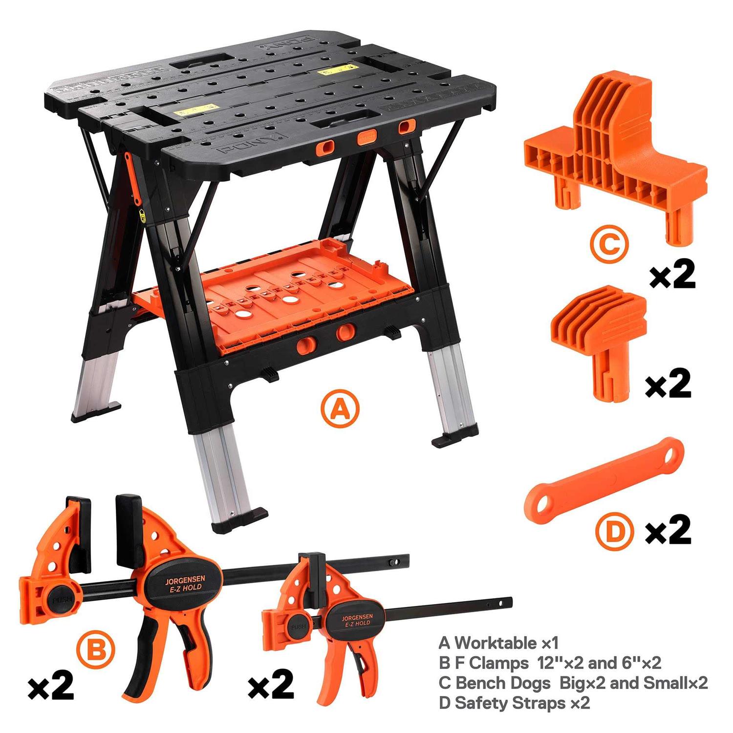 Pony Portable Folding Work Table 2-in-1 as Sawhorse & Workbench