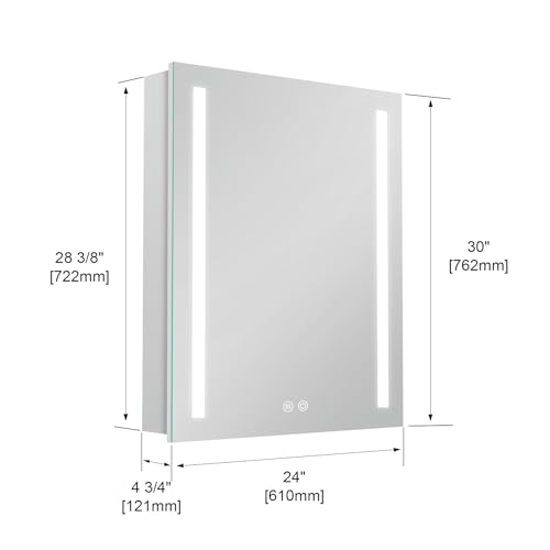 24x30 LED Mirror Medicine Cabinet Recessed or Surface, Defogger, Makeup Mirror 3X, Adjustable Color Temp & Dimmer, Outlets & USB (24x30)