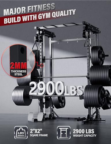 Major Fitness Drone3 Smith△ Machine – All-in-One Home Gym Squat Rack with Weight Bar, Cable Crossover Machine – Heavy-Duty Fitness Equipment for Strength Training and Full-Body Workouts