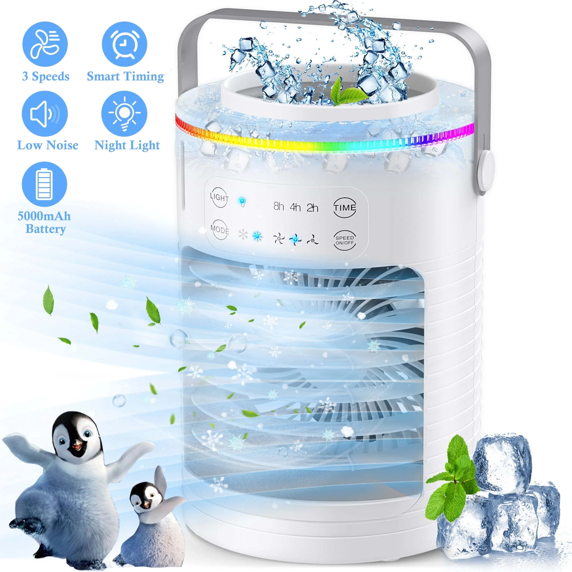 Portable Air Conditioner Fan,Rechargeable Evaporative Air Cooler Quiet Desk Fan with 3 Speed,Personal Mini AC Desktop Fan for Room Home Bedroom Office Indoor Outdoor