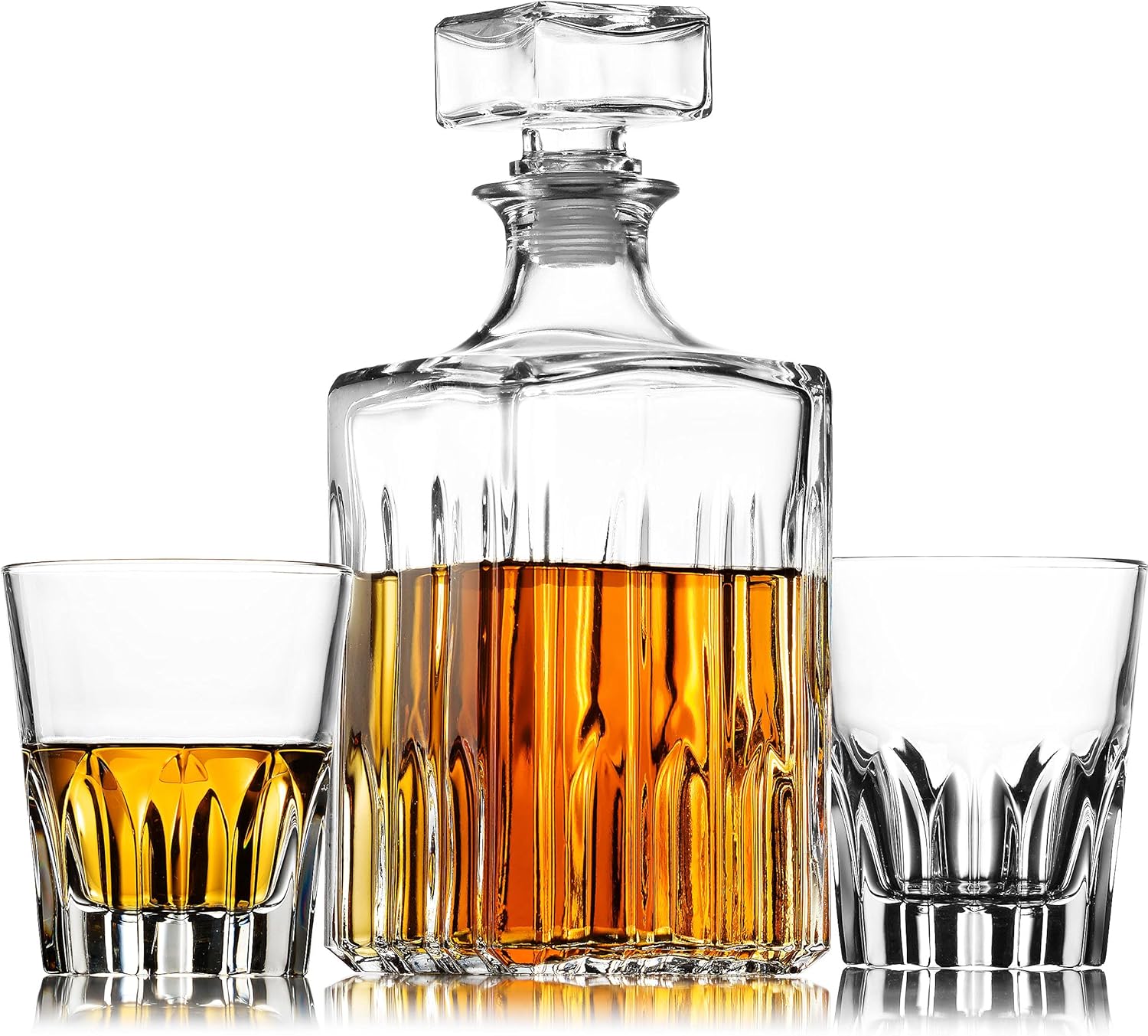 Godinger Whiskey Decanter and 2 Whiskey Glasses Bar Set, Italian Made Decanter for Liquor Scotch Bourbon Vodka Clear