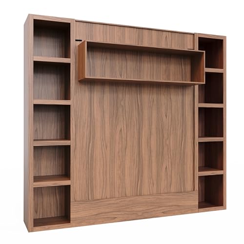 Oakland Living Easy-Lift Queen Murphy Wall Bed in Brown Wood Grain with Two Bookshelves
