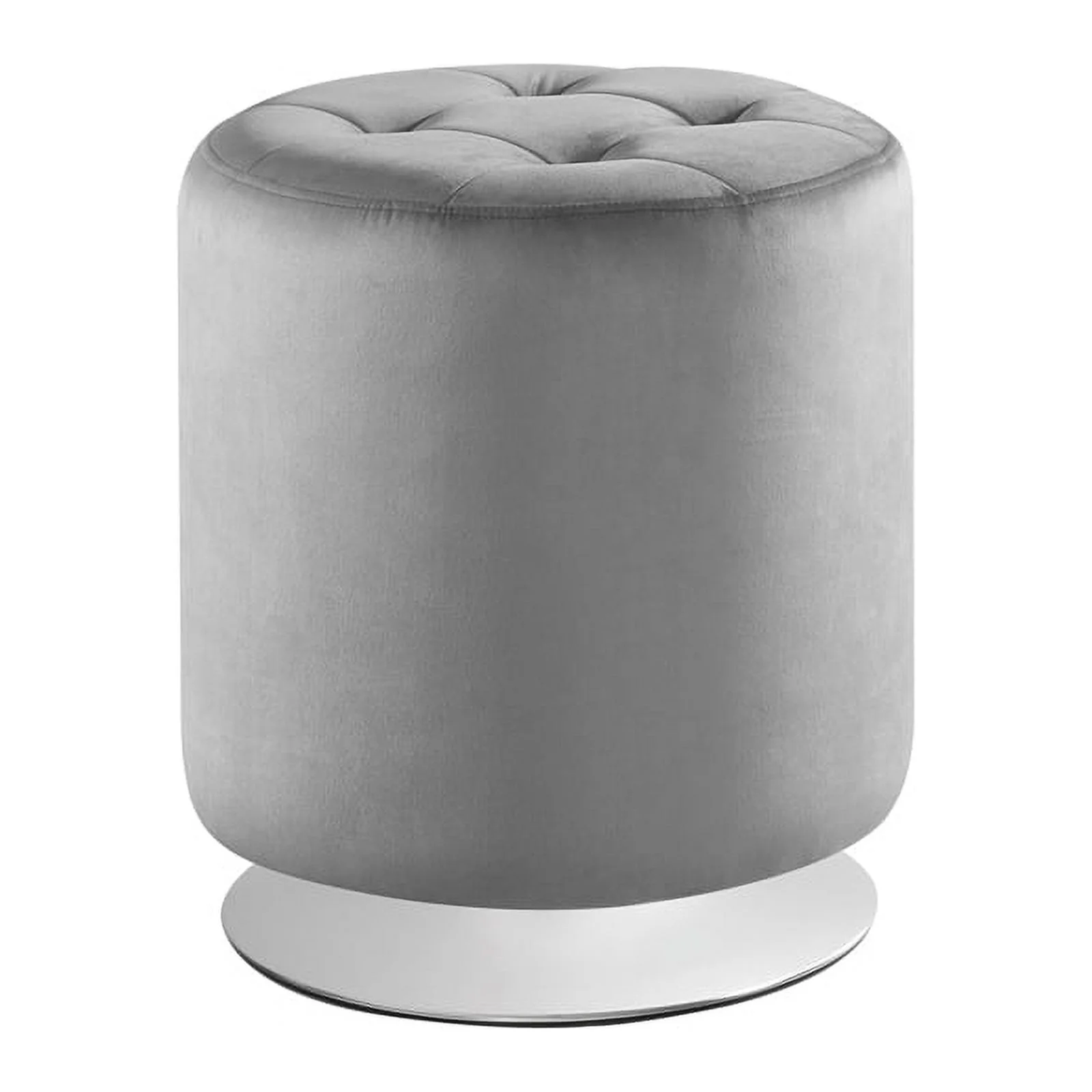Linon Odin Round Faux Leather Swivel Ottoman in Gray
