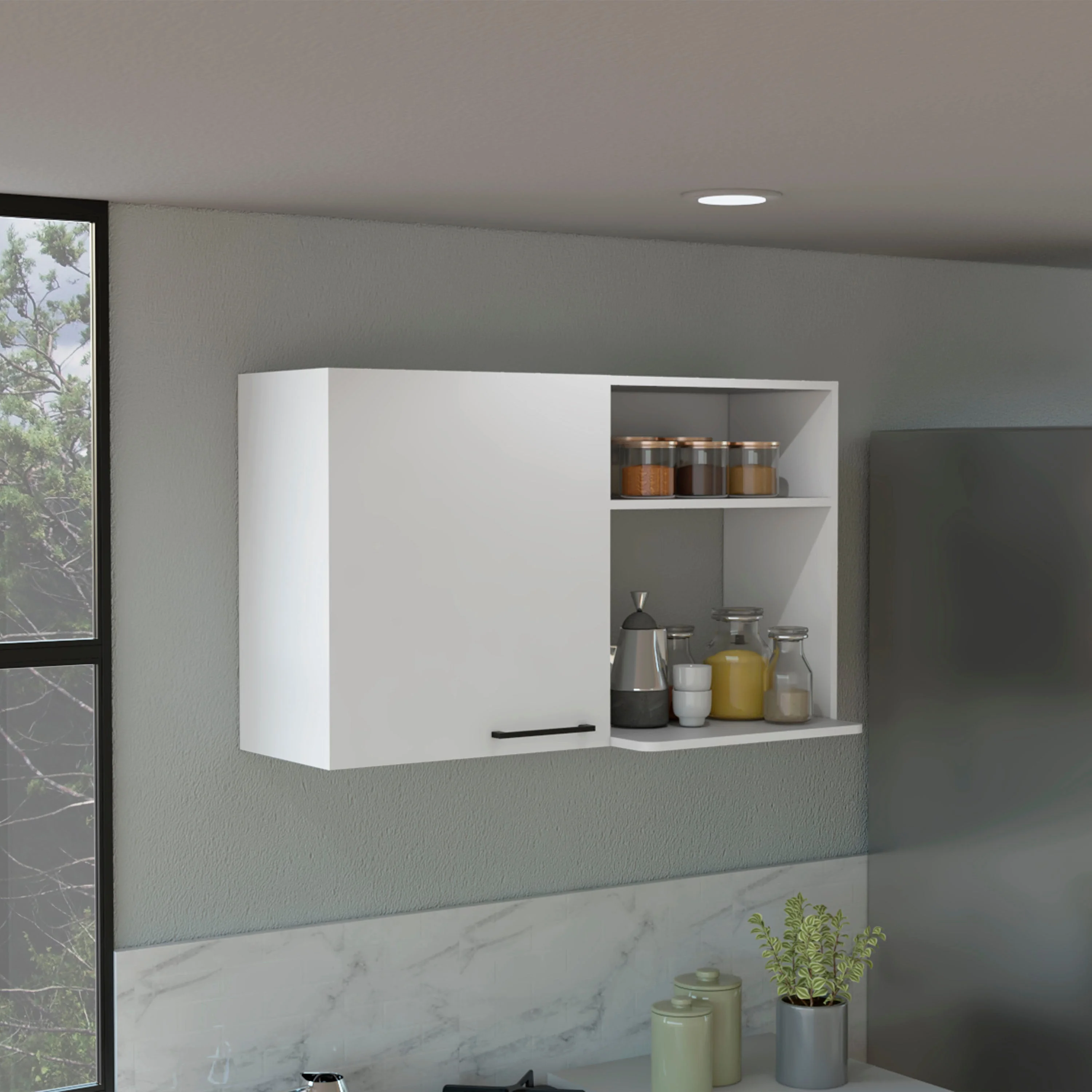 Depot E-Shop DE-MLB8982 15 x 75 in. Salento 2 Stackable Wall-Mounted Storage Cabinet with 2 Side Shelf, White