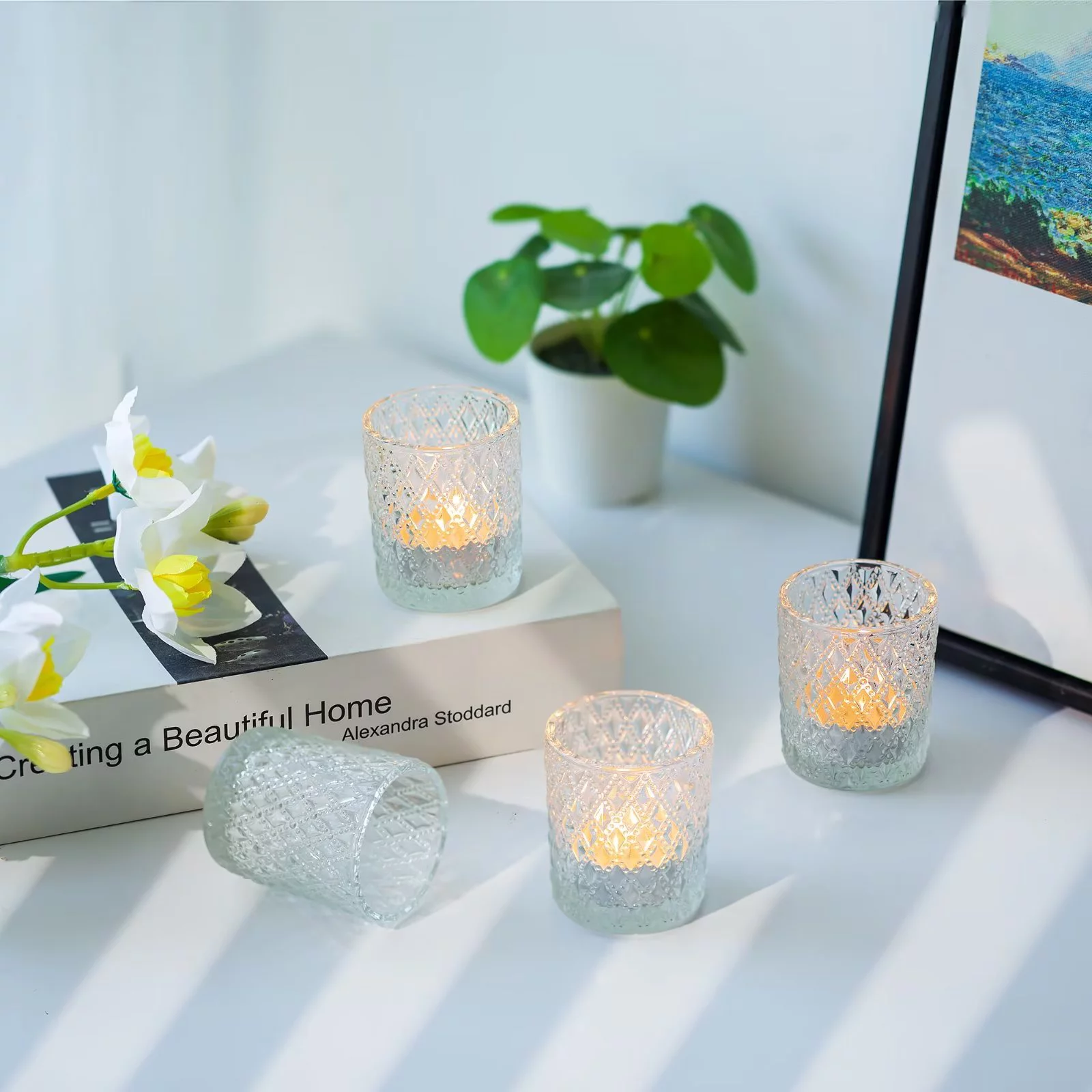 Glasseam Clear Glass Votive Candle Holders Bulk Set of 24 Vintage Candle Holder for Wedding Decoration