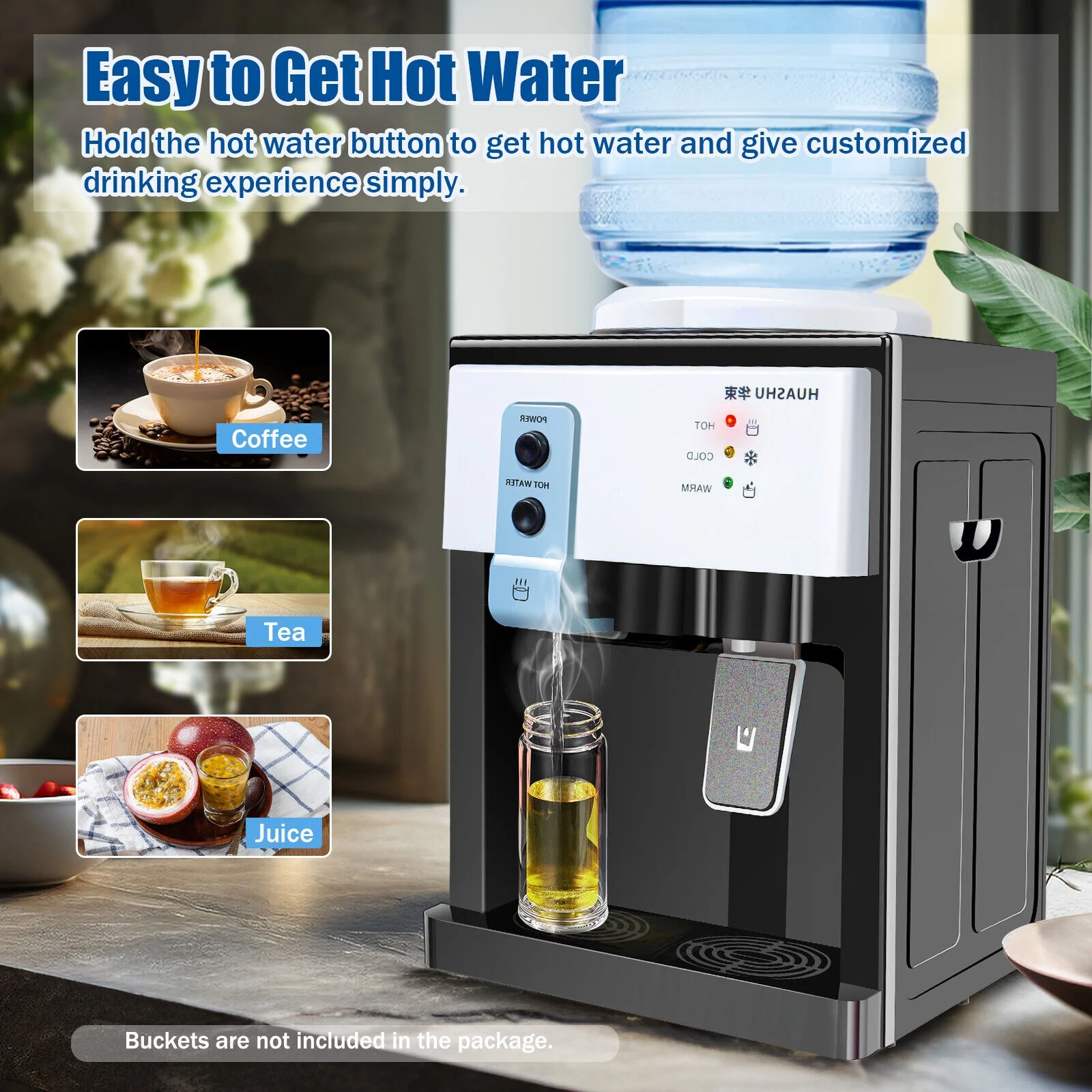5 Gallon Top Loading Water Cooler Dispenser Countertop Hot+Cold Drinking Machine Black Water Temperature Optional