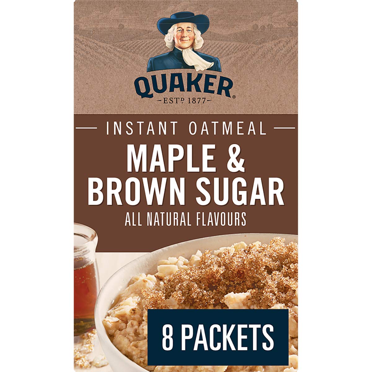 Quaker Instant Oats Maple and Brown Sugar Oatmeal, 8ct, 344g/12.1oz., Imported from Canada)