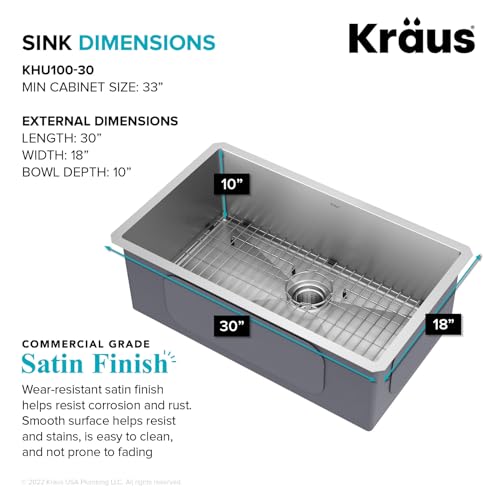 Kraus KHU101-24L Standart PRO 24-inch Undermount 16 Gauge Single Bowl Laundry and Utility Sink, 24 Inch, Tight Radius
