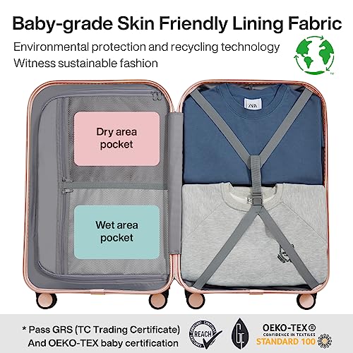 mixi Upgrade Carry on Luggage 14 Inch Underseat Personal Item Suitcases with Spinner Wheels, Hardside Rolling Suitcase PC with TSA Lock Lightweight Travel Case, Fine Grid Black