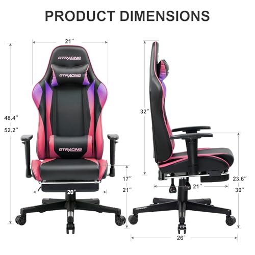 GTRACING Gaming Chair with Footrest, Ergonomic Computer Game Desk Chair, Reclining Game Chair Seat Height Adjustment, Swivel Rocker with Headrest and Lumbar (Blue)