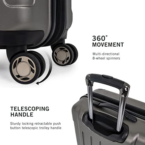 Kenneth Cole REACTION Renegade Luggage Expandable 8-Wheel Spinner Lightweight Hardside Suitcase, Navy Blue, 20-Inch Carry On