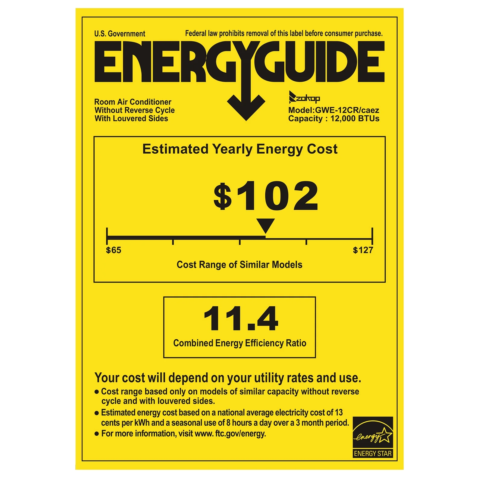 SamyoHome 12000BTU 115V Window-Mounted Air Conditioner with Remote Control, White