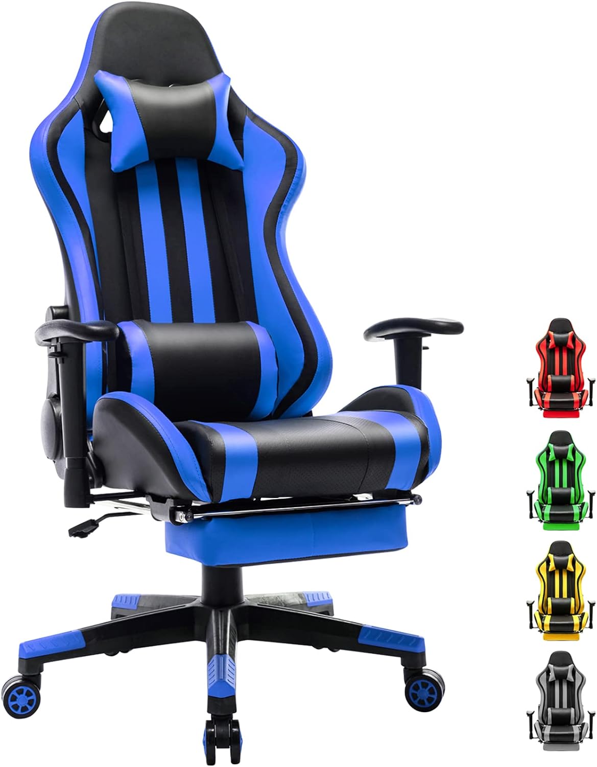 Soontrans Ergonomic Gamer Chair,Racing Gaming Chair with Footrest,Reclining Computer Chair,PU Leather Office Chair,Swivel Desk Chair with Adjustable Headrest Lumbar Pillow(Reddish Blue)