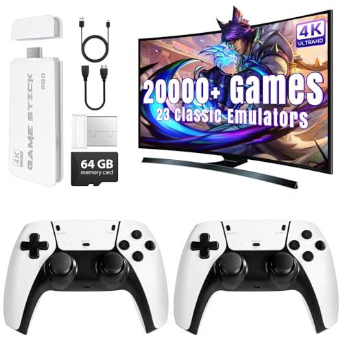 Retro Game Stick, Retro Gaming Console with 20000+ Classic Video Games, 23 Emulators, 64G Storage, 4K HDMI Output and 2.4GHz Wireless Controller, Plug and Play Video Games for TV, Gifts for All Age