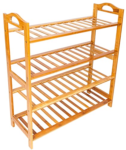 Free Standing Bamboo Shoe Rack, 4 Tier, Espresso, 100% Natural Bamboo, Sturdy, Eco-Friendly, Non-Toxic, Customizable, Easy Assembly, Holds Up to 16 Pairs of Shoes