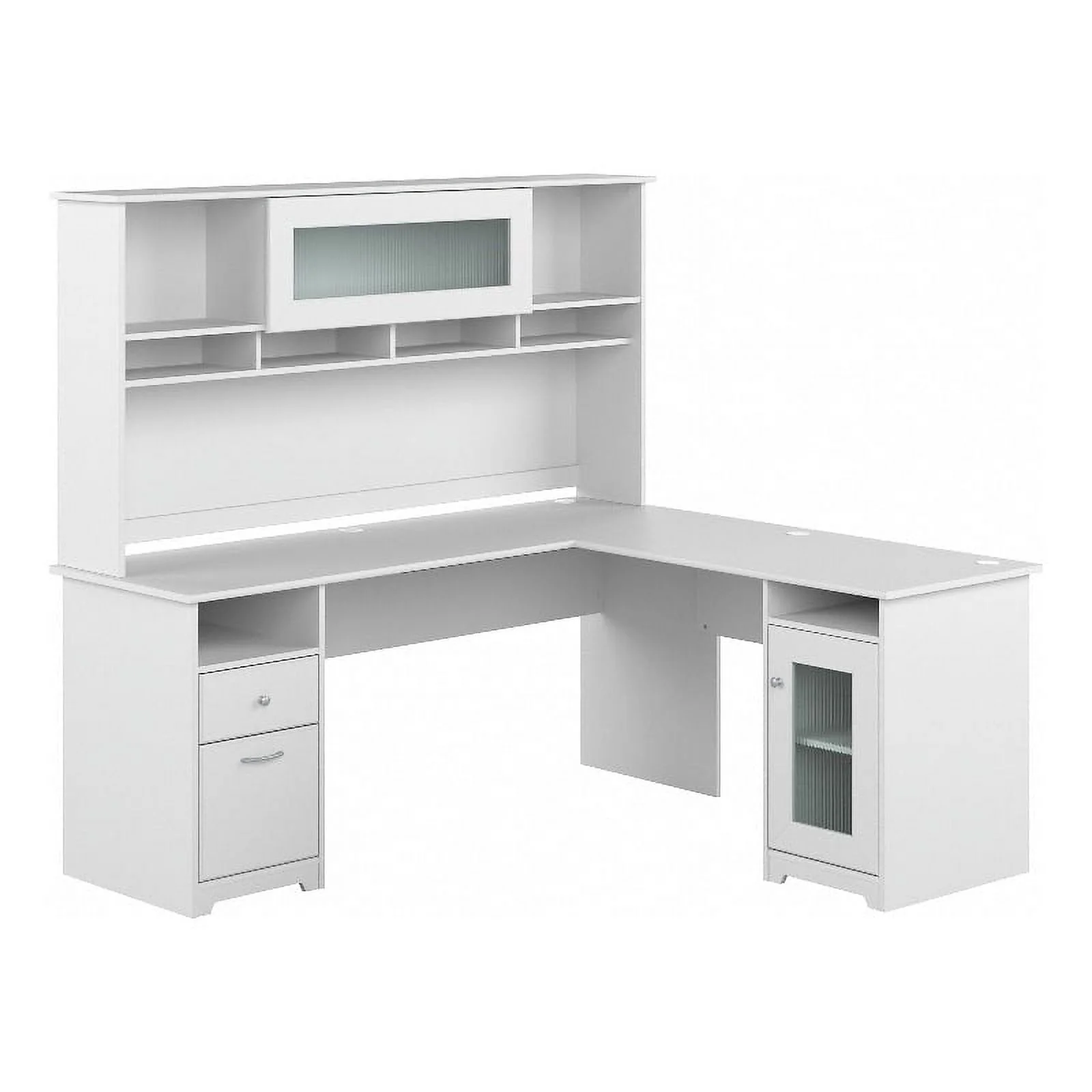Pemberly Row 72W L Shaped Computer Desk with Hutch in White - Engineered Wood