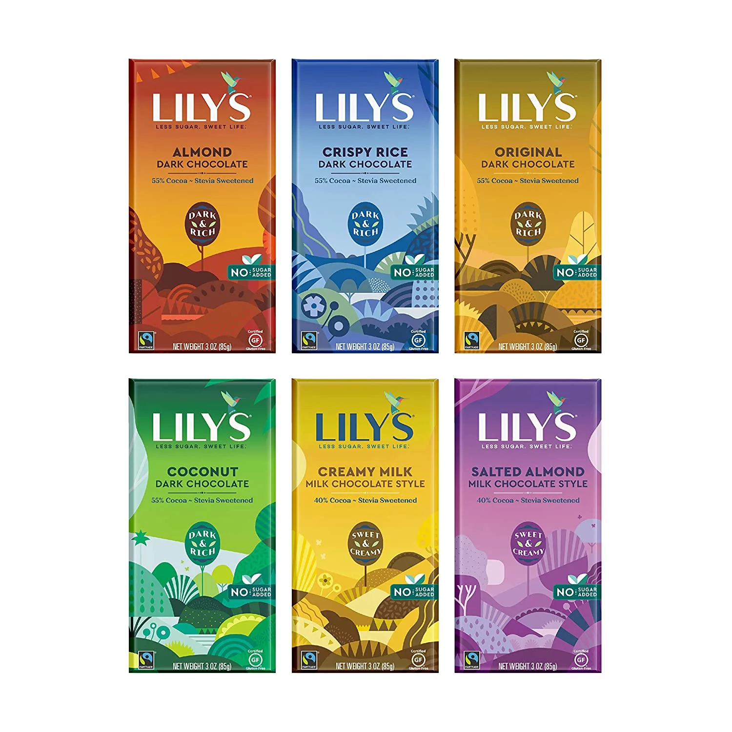 Lily's Chocolate Variety 6 Pack | Stevia Sweetened, No Added Sugar, Low- Carb, Keto Friendly | 6 Flavors, 1 Bar Each | Sampler, Gift Set