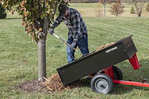 CRAFTSMAN, CMXGZBF7124355, 750-lb Capacity Steel Tow Behind Dump Cart, 12 Cubic Feet Capacity, Removable Tailgate - Garden Utility Trailer, 16” x 4” Pneumatic Tires
