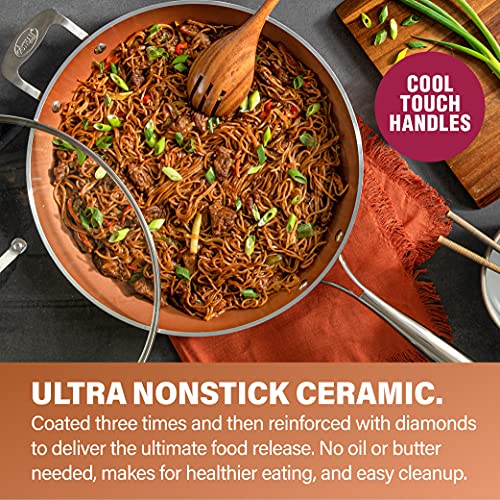 GOTHAM STEEL Hammered Copper Nonstick Frying Pan Set with Glass Lid (3 Pieces)