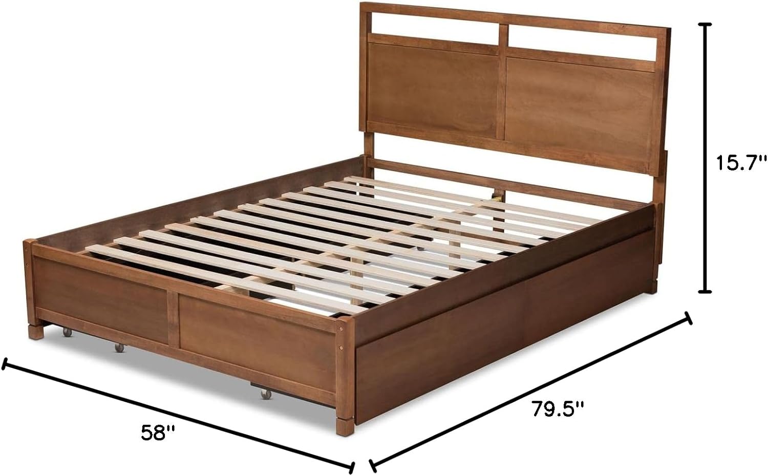 Baxton Studio Saffron Modern and Contemporary Walnut Brown Finished Wood Full Size 4-Drawer Platform Storage Bed