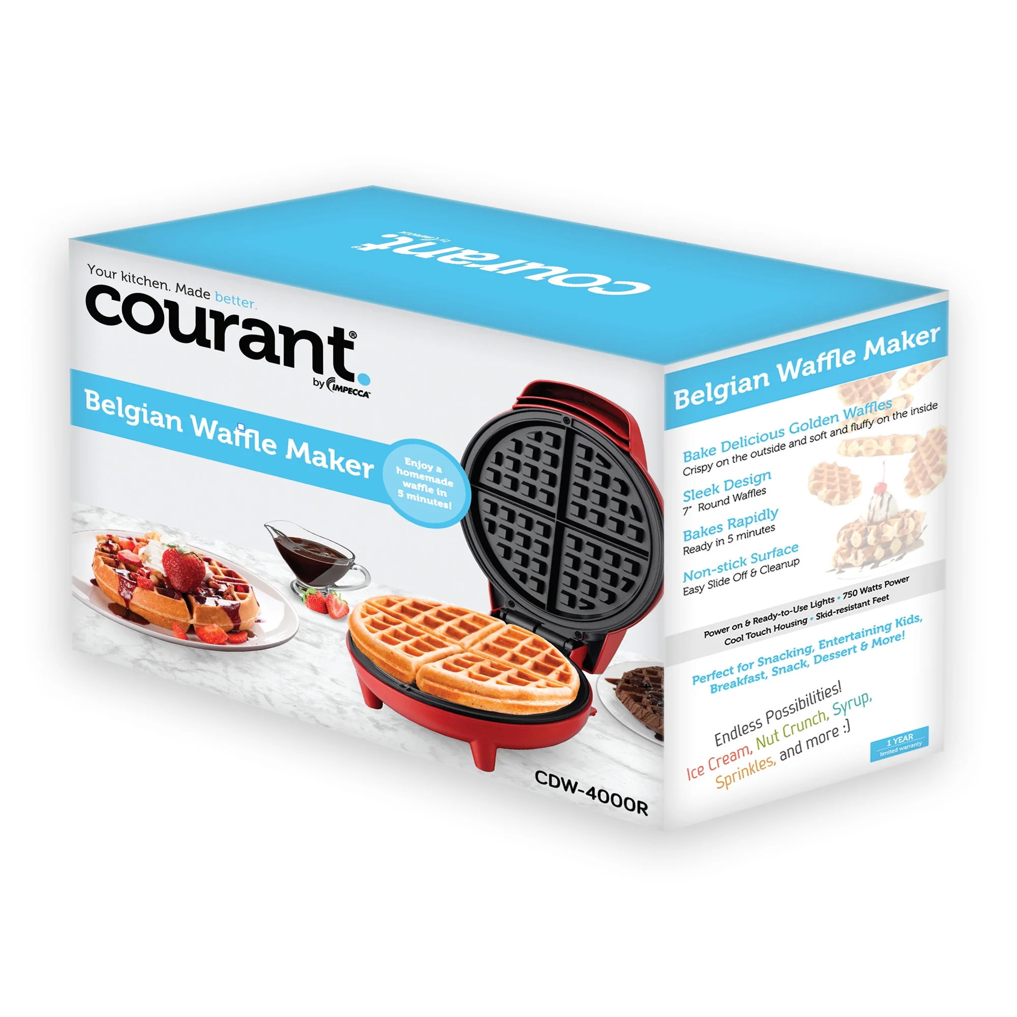 Courant Waffle Maker 7-inch Round Waffles in Less Then 5 minutes Delicious Belgian Waffles, Nonstick, Durable