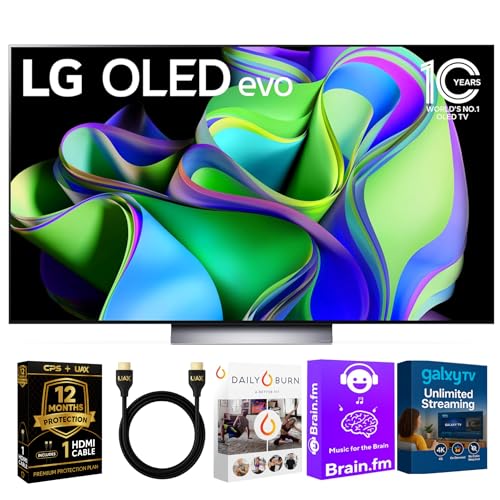 LG 55-Inch OLED C3 HDR 4K Smart OLED TV Bundle - 120 HZ Refresh Rate + UAX 4K HDMI 2.0 Cable + CPS 24 Months Protection and Streaming Kit with Alexa