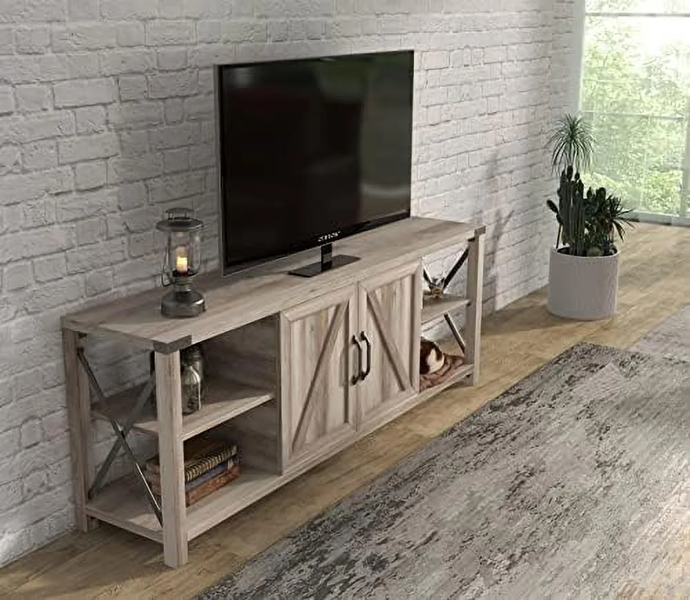 HJZUINIUNIU Farmhouse TV Stand for TVs up to 85\u201D  Wooden Entertainment Center Console Table with 2 Drawers and 4 High-Capacity  Compartment Television Stands with Adjustable Shelves