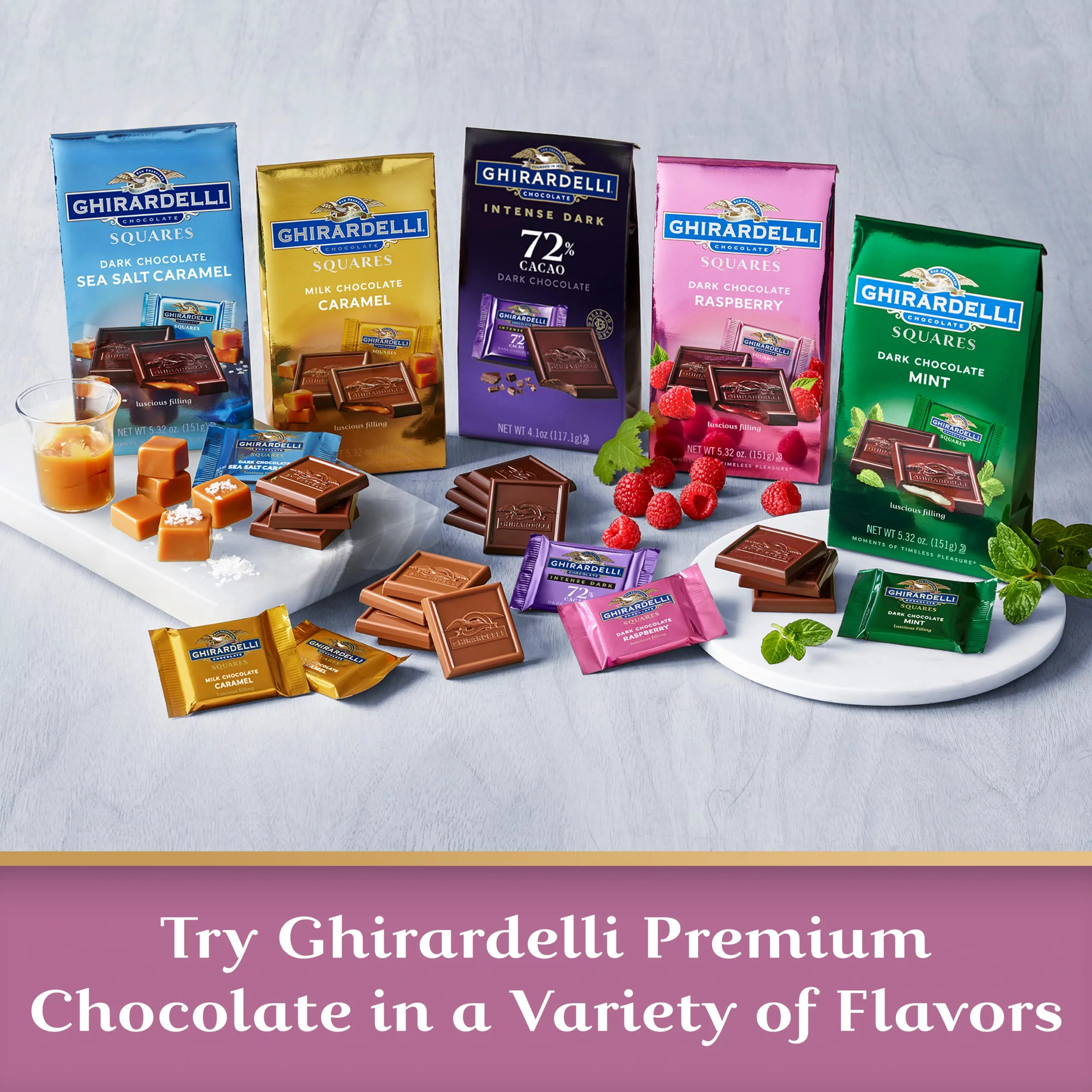 GHIRARDELLI Dark Chocolate Raspberry Squares, 5.32 Oz Bag (Pack of 6)