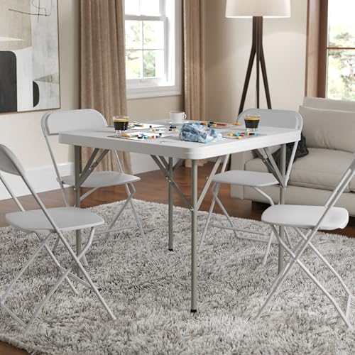Flash Furniture Elon 2.85' Square Plastic Folding Event Table for Indoor/Outdoor Events, Portable Banquet Table with Locking Legs, White
