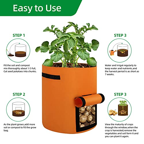 6-Pack 10 Gallon Grow Bags, Thickened Nonwoven Fabric Gallon Pots, Potato Growing Bags, Garden Fabric Grow Bags with Flap and Handles, Vegetable Grow Pots 6 Pack
