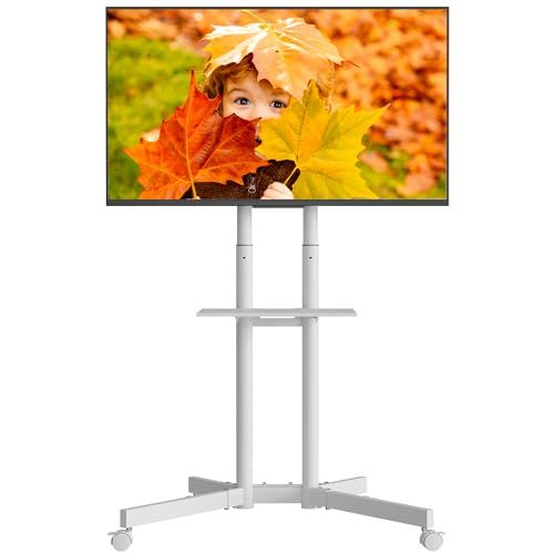 BONTEC Mobile TV Stand for 32 to 85 inch Screens up to 121 lbs, LED LCD OLED Plasma 4K Smart Flat and Curved Panels, Rolling Stand with Laptop Shelf, Locking Wheels, Max VESA 600x400mm, Black