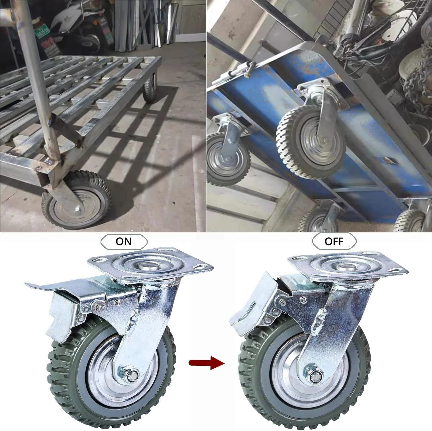 tonchean 4 Pack 8'' Caster Wheels, Heavy Duty Anti-Skid Rubber Swivel Casters with 360° Rotation Ball Bearing Silent Top Plate, Grey