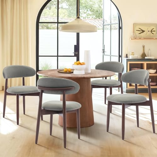 COLAMY Wooden Dining Chairs Set of 4, Modern Fabric Upholstered Dining Room Chair, Farmhouse Kitchen Chairs with Foot Pegs, Green