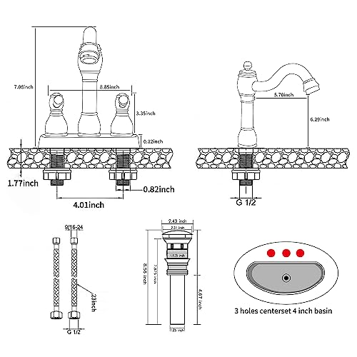 GGStudy 360° Swivel Antique Brass Bathroom Vessel Sink Faucet Single Handle One Hole Matching with Pop Up Drain