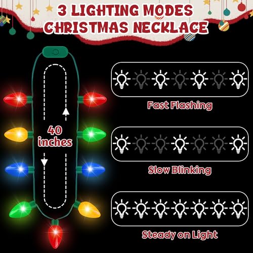 Blowata 6PCS Christmas Light Necklace, 9 Bulbs Christmas Accessories with 3 Flash Modes, Colorful Xmas Light Necklace for Party Favor Xmas Decorations Ugly Sweater Party Supplies Holiday Decor